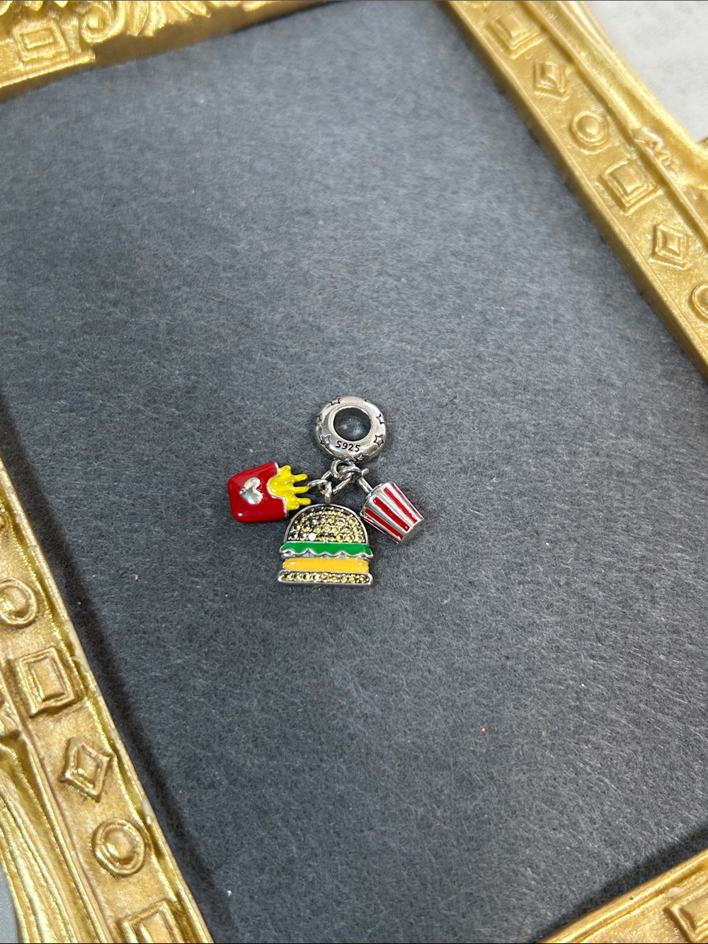 Sterling Silver 925 Fast Food Charm Pendant in Red, Yellow & Green